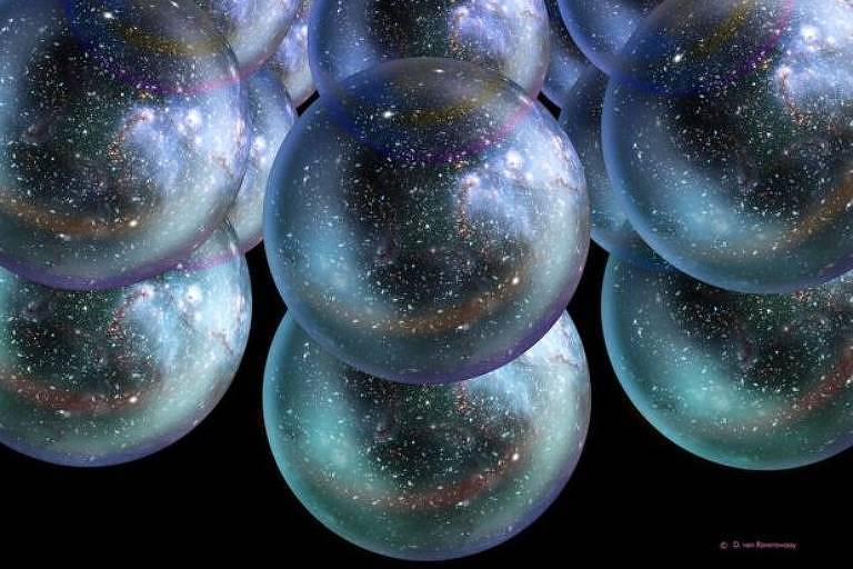 Bolhas, uma ao lado da outra, que representam diversos universos paralelos