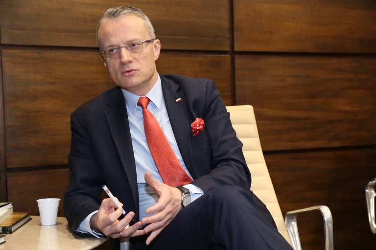 O vice-ministro de Relações Exteriores da Polônia, Marek Magierowski, em entrevista à Folha em São Paulo