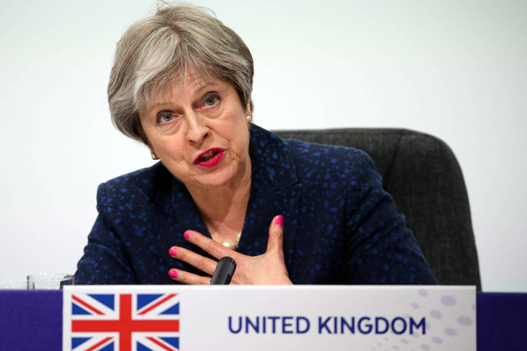 A primeira-ministra do Reino Unido, Theresa May, em evento em Londres