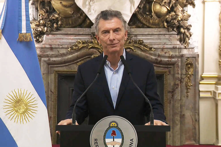 O presidente da Argentina, Mauricio Macri, anuncia em pronunciamento na TV negociações para novo acordo com o FMI
