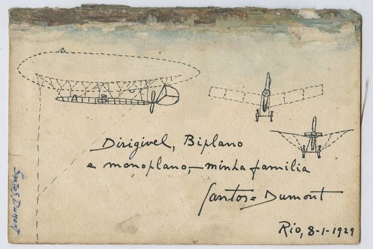 Desenhos de Santos Dumont, com a inscrição Minha família (1929)