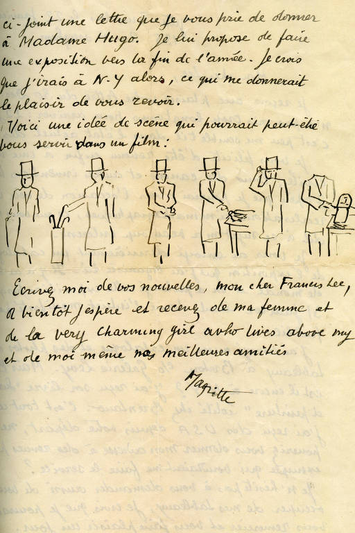 Carta de René Magritte com um storyboard surrealista para um cineasta americano