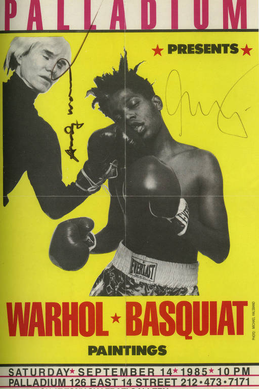 Convite assinado por Basquiat para uma festa, em 1985, depois da exposição dele com Andy Warhol