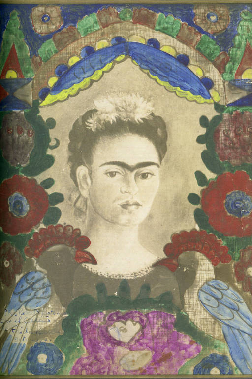 Desenho de Frida Kahlo, com inscrições feitas por ela