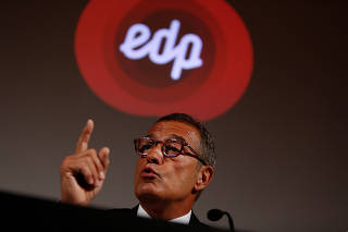 FILE PHOTO: Portuguese electric power company Energias de Portugal (EDP) CEO Antonio Mexia speaks during a news conference in Lisbon