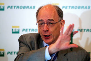 Pedro Parente, President of Brazil's state-run oil company Petroleo Brasileiro SA (Petrobras), reacts during a news conference in Rio de Janeiro