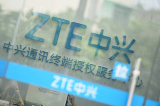 Sign of ZTE Corp is pictured at its service centre in Hangzhou