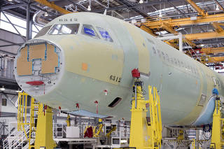 FILE PHOTO: An Airbus A321 in the final assembly line hangar at the Airbus U.S. manufacturing facility in Mobile, Alabama