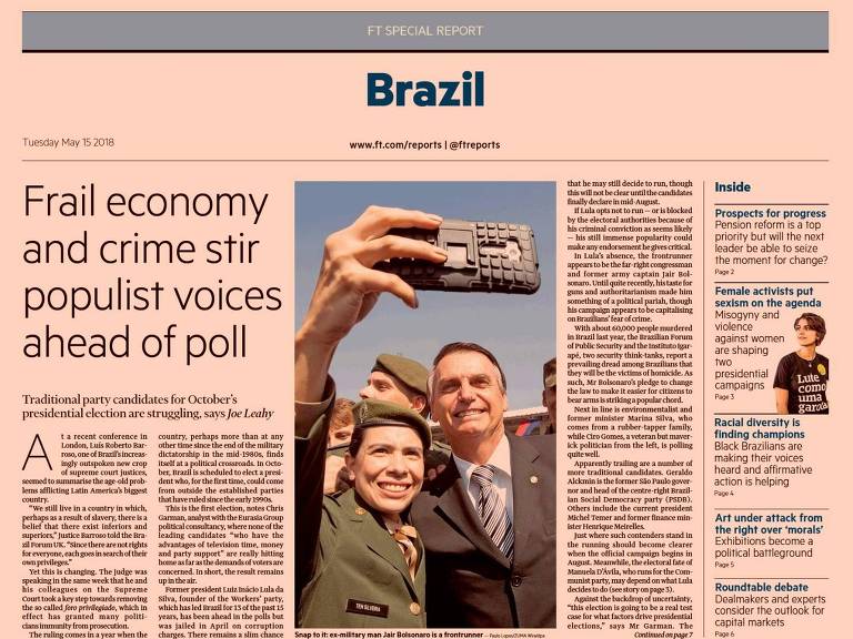 Em caderno especial do Financial Times, os efeitos da 'economia frágil' na eleição brasileira


Foto: Reprodução

