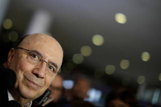 Brazilian Democratic Movement Party (MDB) presidential candidate Henrique Meirelles speaks after a ceremony celebrating two years of Temer's government, in Brasilia
