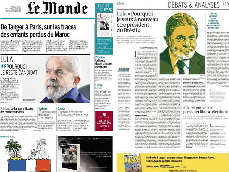Capa e página interna do francês Le Monde, com artigo de Lula