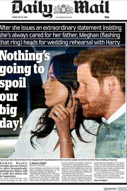 Capa do Daily Mail sobre o casamento real