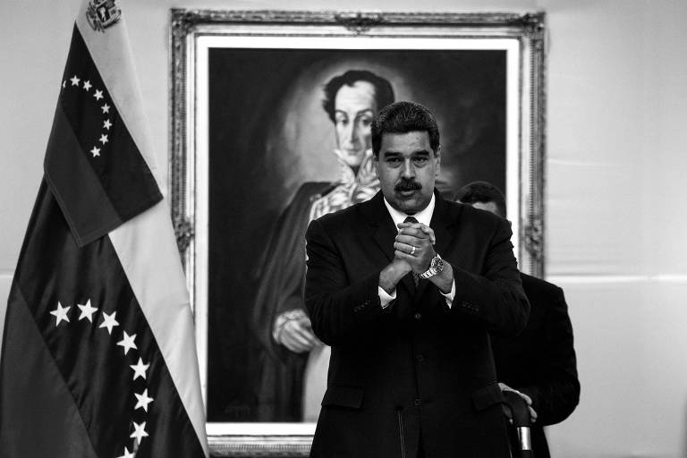 Nicolás Maduro durante discurso observadores internacionais no Palácio Miraflores, em Caracas