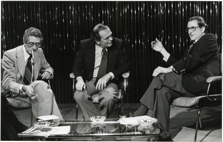 Em imagem de 1978, Carlos Lemos, Alberto Dines e Roberto Civita em