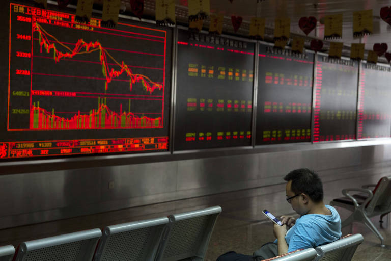 Monitor de cotações em Bolsa em Pequim, na China