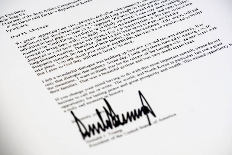Cópia da carta de Donald Trump a Kim Jong-un, na qual cancela o encontro em Singapura
