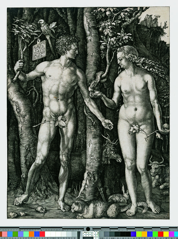 Adão e Eva em gravura de Albrecht Dürer, de 1504 Los Angeles County Museum of Art/Divulgação