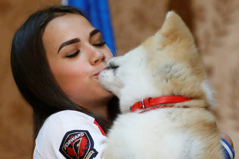 Patinadora ganha cachorro akita após ouro na Olimpíada