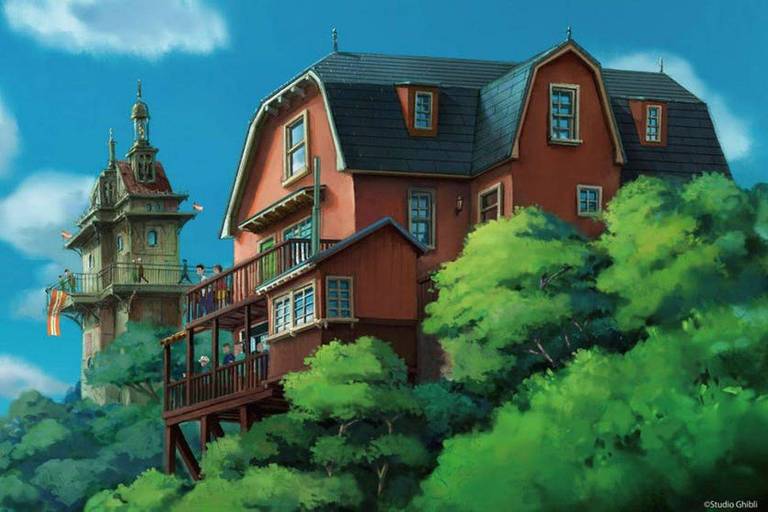 Desenho conceitual da entrada do parque inspirado nos filmes do Estúdio Ghibli