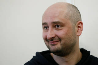 Russian journalist Babchenko, who was reported murdered in the Ukrainian capital on May 29, attends a news briefing by the Ukrainian state security service in Kiev