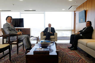Brazil's President Temer meets with Brazil's Lower House's President Maia and President of the Brazilian Federal Senate Oliveira at the Planalto Palace in Brasilia
