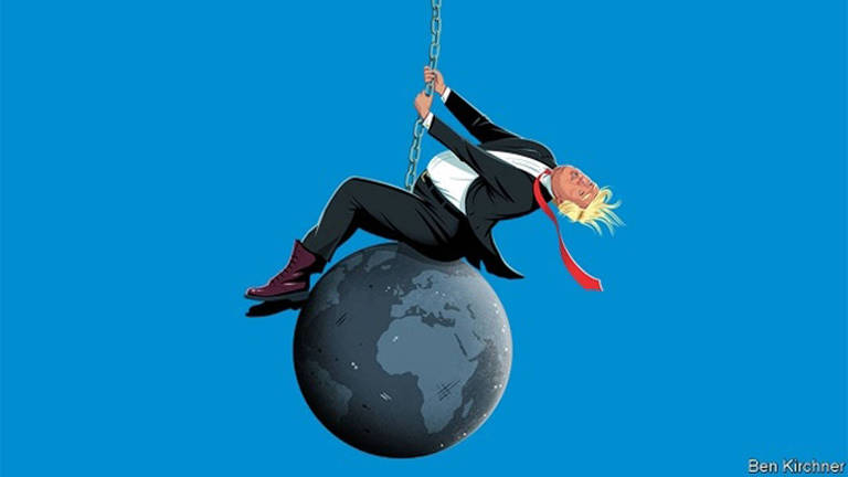 Na ilustração de capa da Economist, sobre a política externa dos EUA, ‘O Demolidor’