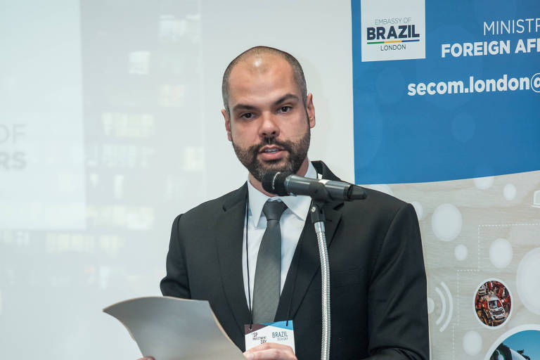 O prefeito de São Paulo Bruno Covas, em evento na Embaixada do Brasil em Londres