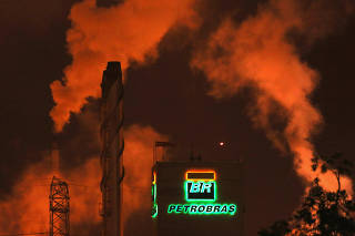 FILE PHOTO: The Petrobras logo is seen in a refinery in Cubatao