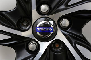 FILE PHOTO: Volvo logo is seen on a rim displayed at a Volvo showroom in Mexico City