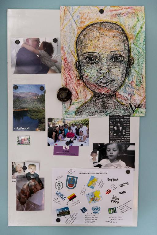 Mural no quarto do veterinário João Pacheco Fernandes Neto, no hospital premier. Ele tetraplégico em 1999 após tomar um caldo no litoral norte de São Paulo