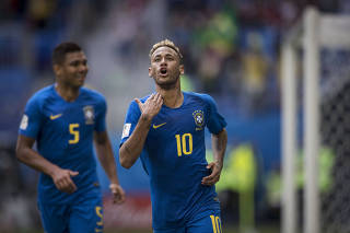 Copa Russa 2018.Brasil vence Costa Rica no final da partida por 2 x 0  no estadio de Sao Petersburgo. Neymar comemora o segundo gol