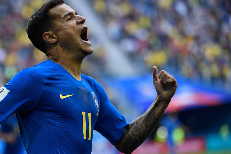 Philippe Coutinho comemora seu gol contra a Costa Rica