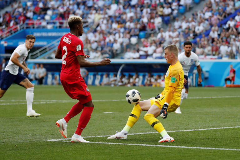 John STONES da Inglaterra marca gol durante jogo entre INGLATERRA X PANAMÁ  válida pela 2ª rodada do grupo G da Copa do Mundo de 2018, realizada no  Estádio de Níjni Novgorod, na