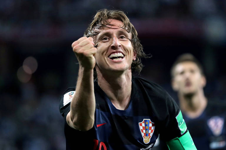 Modric comemora gol em partida contra a Argentina na Copa do Mundo