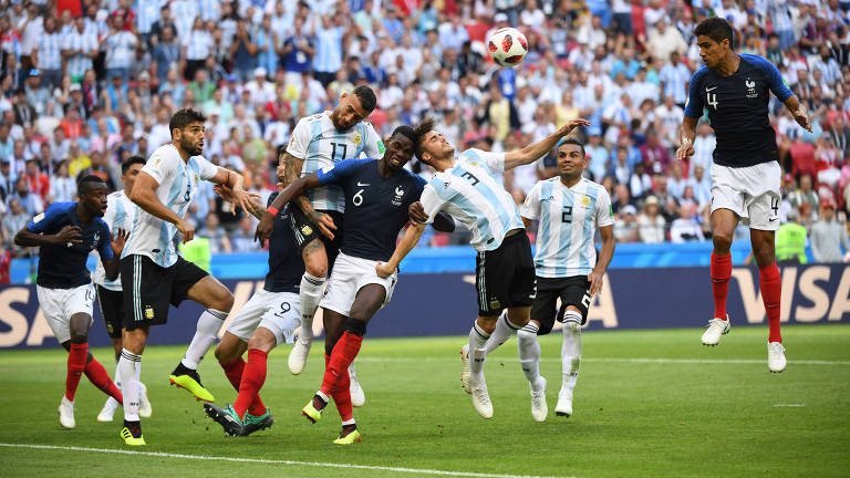 Jogo entre Franca e Argentina, em Kazan, na Rússia, nas oitavas de final da Copa da Mundo de 2018