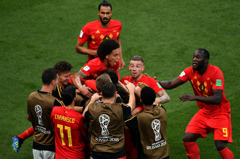 Jogadores belgas comemoram classificação para as quartas de final