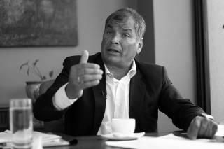 Ecuador's former President Rafael Correa talks to Reuters, in Quito