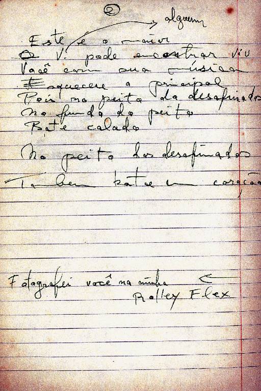 Original da música "Desafinado", de Tom Jobim e Newton Mendonça