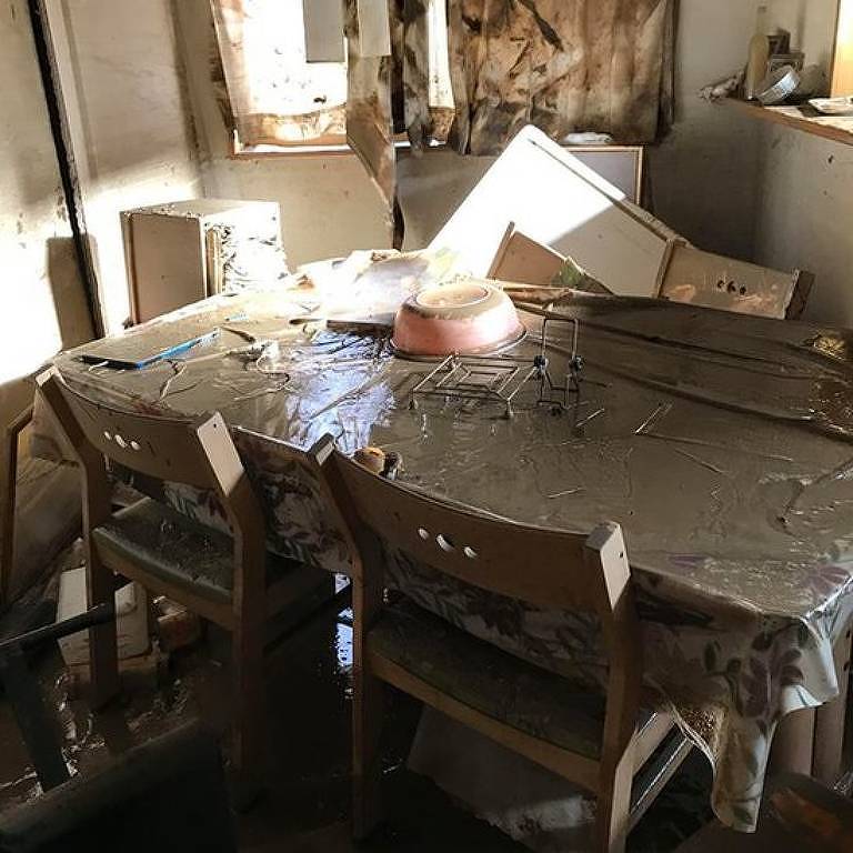 Casa da brasileira Kendia Kuramoto ficou cheia de lama após enchentes