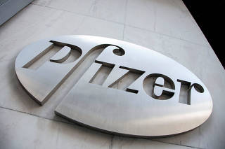 FILE PHOTO: The Pfizer logo is seen at their world headquarters in New York