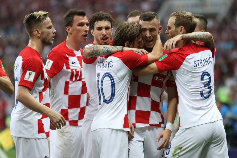 Jogadores da Croácia comemoram gol durante a final da Copa de 2018