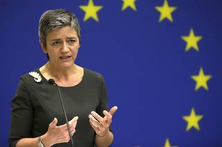 European Union Commissioner for Competition Vestager holds news conference on Google investigation in Washington