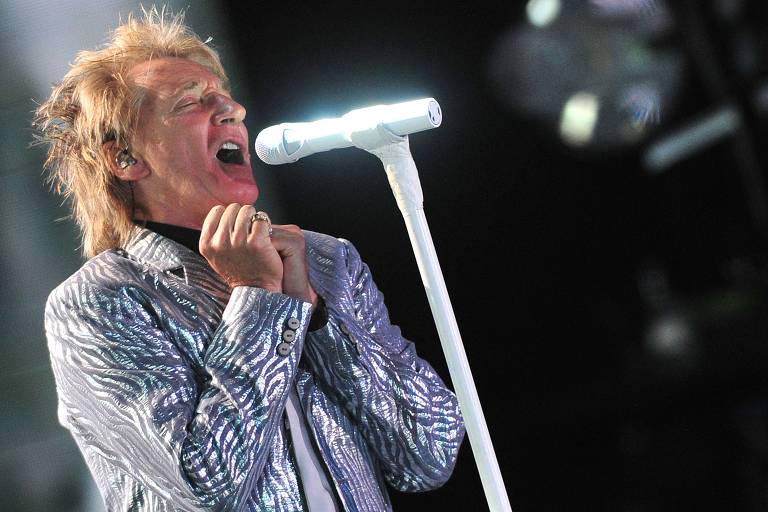 O cantor britânico Rod Stewart em show em Vina del Mar, no Chile, em 2014