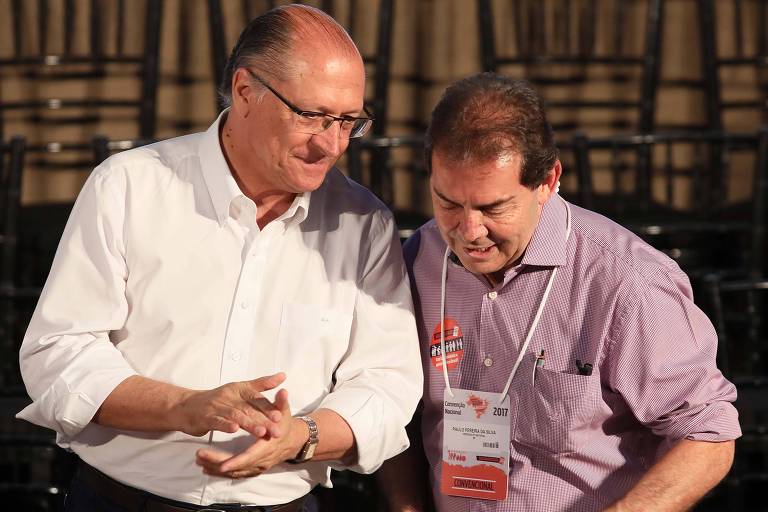 Geraldo Alckmin e Paulinho da Força durante encontro do Solidariedade, em setembro de 2017