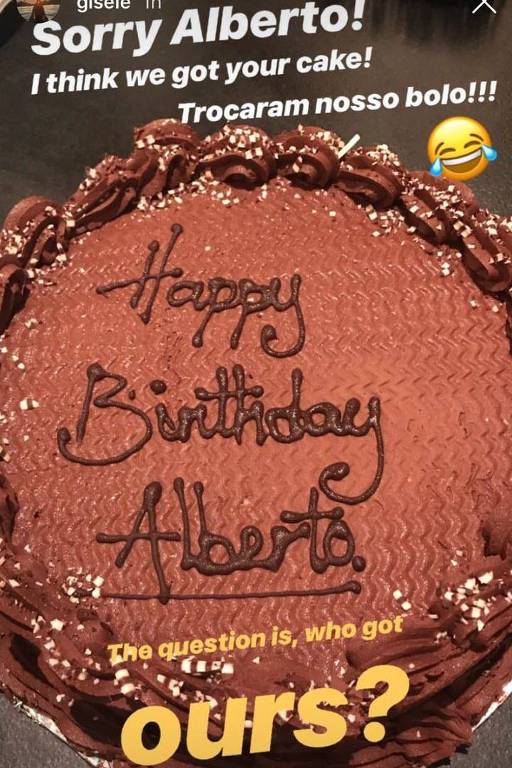 Gisele Bündchen recebe bolo trocado no dia de seu aniversário: Sorry Alberto