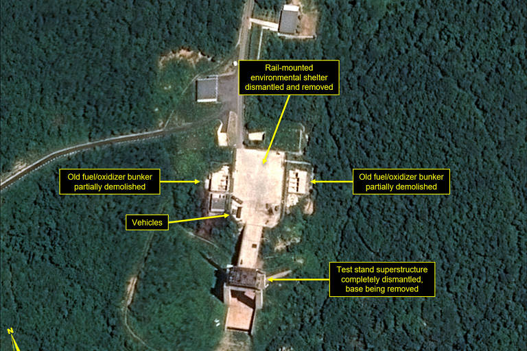 Imagem de 22 de julho da base de lançamento Sohae usada pelo 38 North para concluir que o local está sendo desmontado 