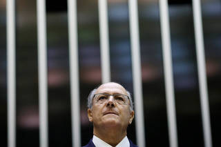Brazilian Social Democracy Party (PSDB) presidential election pre-candidate, former Sao Paulo Governor Geraldo Alckmin, reacts during a Session at the National Congress in Brasilia