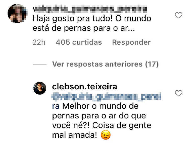 Clebson Teixeira responde internauta no Instagram