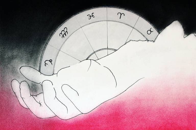 desenho de mão com relógio do zodíaco