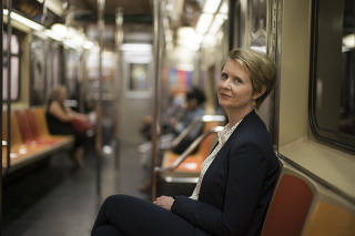 Cynthia Nixon, who has staked much of her candidacy on repairing New York City's crumbling subway system, rides the subway.
